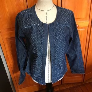 NWT Christopher & Banks denim fringe swing jacket